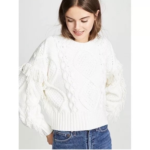 Line & Dot Jasper Fringe Sweater
Cable Knit Cropped Heavy Ivory Western BOHO - Picture 2 of 8